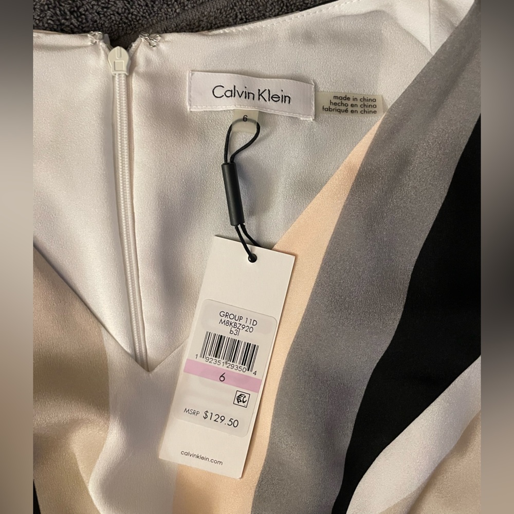 NWT: Calvin Klein Asymmetrical Strip Dress - Picture 2 of 8
